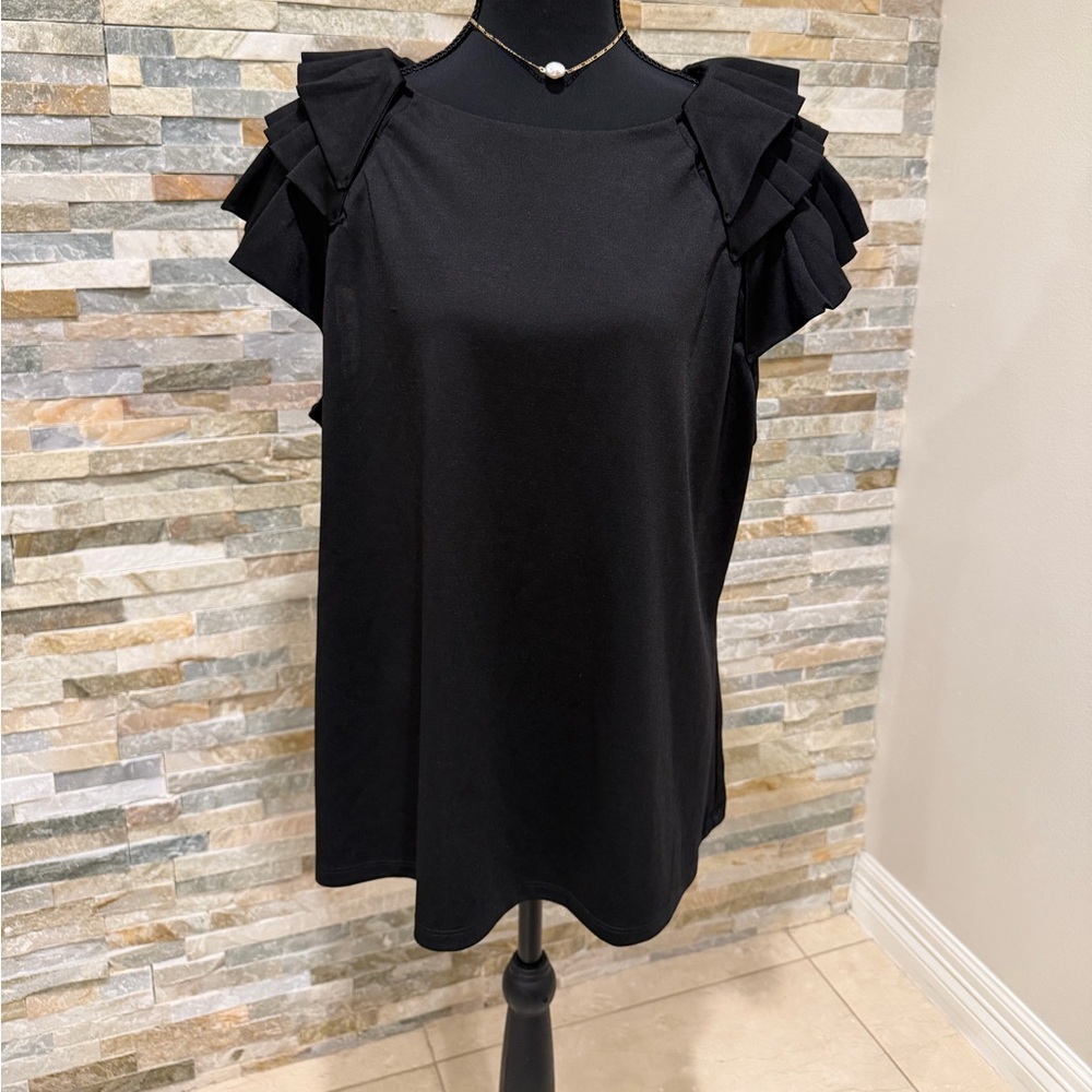 Milk & Homey Black Ruffle Sleeve Blouse 2XL NWOT
